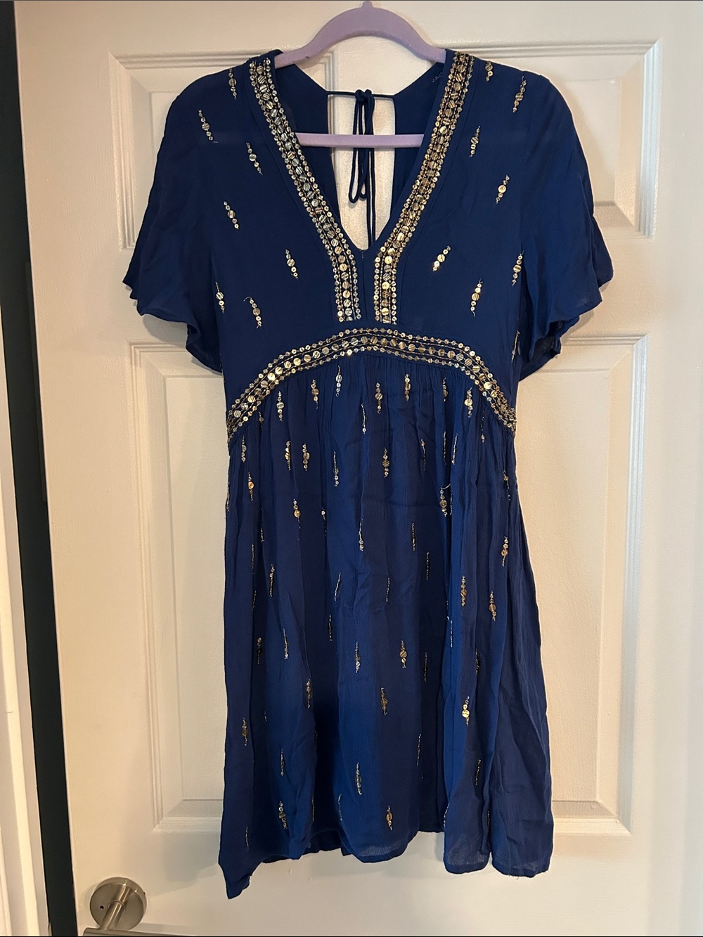 Altar'd State Navy Blue Dress with Gold Accents